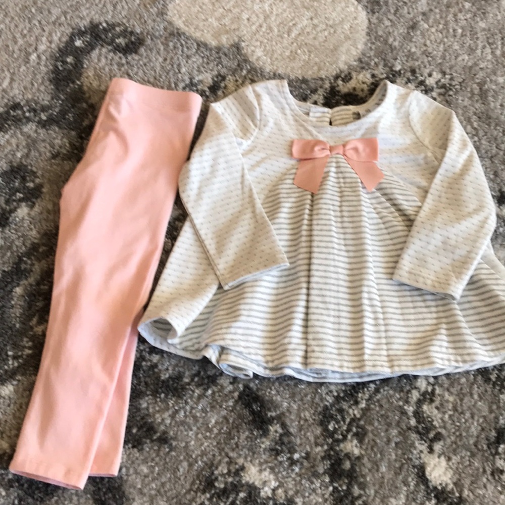 Shirt and bottom set pink/white/silver 24mths